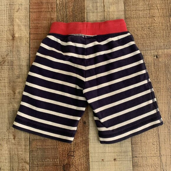 Hanna Andersson Boys Navy Blue And White Striped Sweat Shorts with red waistband - Picture 4 of 4